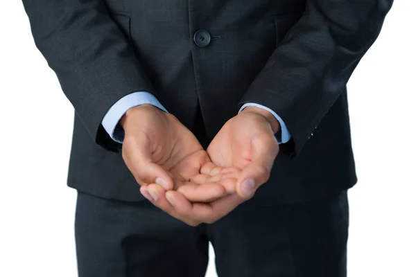 Businessman with hands cupped — Stock Photo, Image