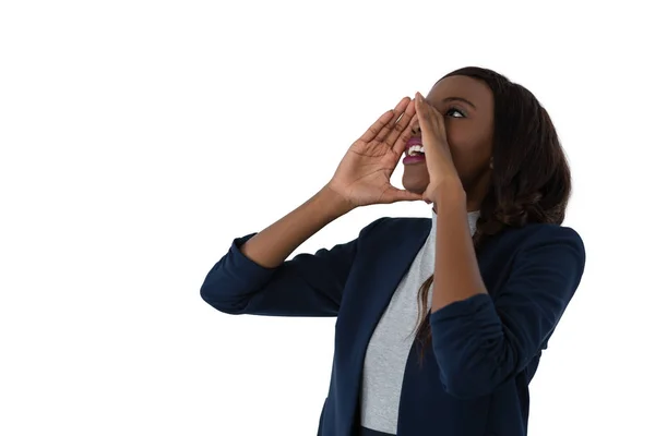 Empresária gritando em branco — Fotografia de Stock