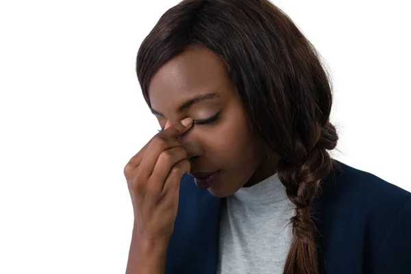 Tired businesswoman on white — Stock Photo, Image