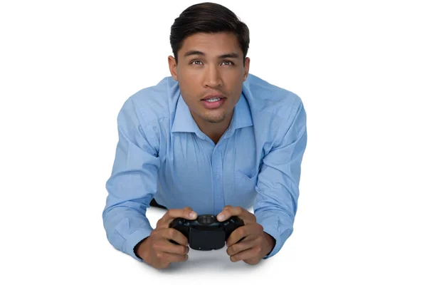 Affärsman spelar videospel — Stockfoto