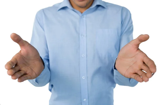 Businessman holding invisible thing — Stock Photo, Image