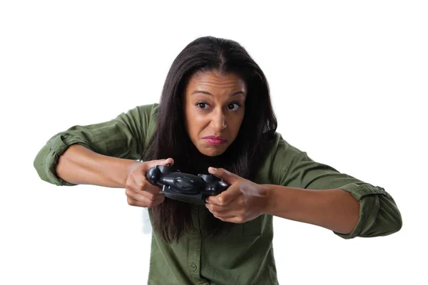 Femme jouant à des jeux vidéo — Photo