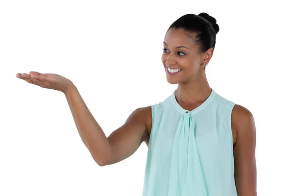 Affärskvinna gör hand gest — Stockfoto