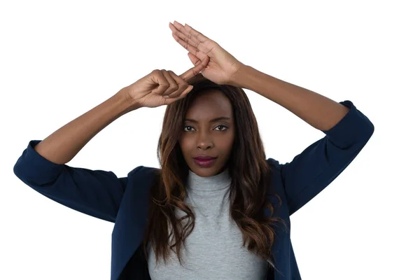 Mujer de negocios gesto de la mano signo — Foto de Stock