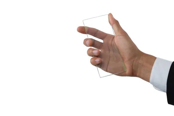 Businessman holding transparent interface — Stock Photo, Image