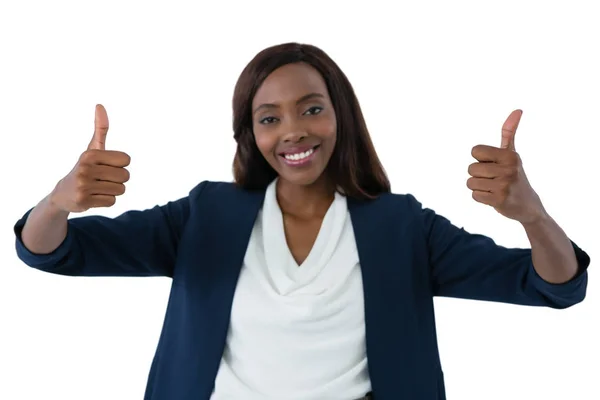 Geschäftsfrau zeigt Daumen hoch-Geste — Stockfoto