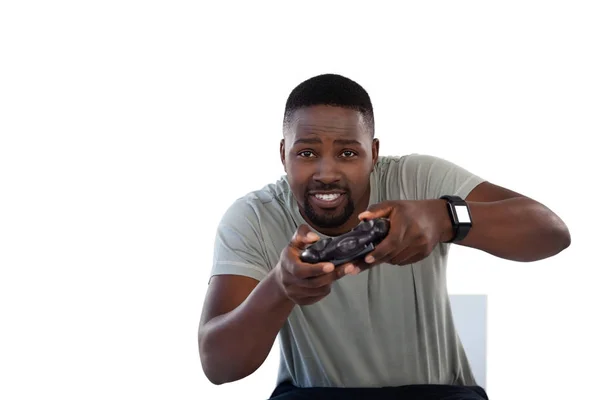 Hombre con joystick jugando videojuego — Foto de Stock