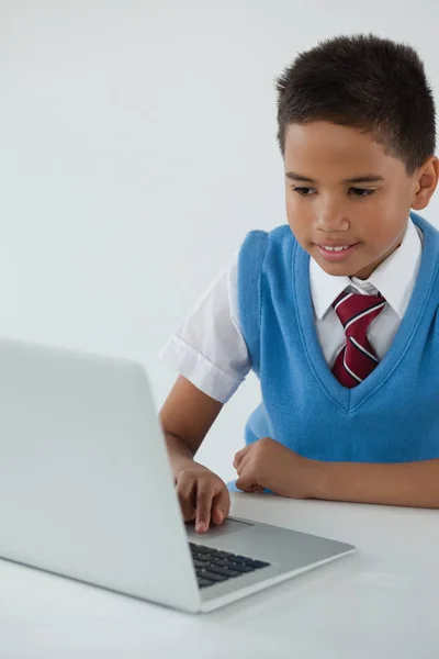 Schoolboy using laptop — Stock Photo, Image