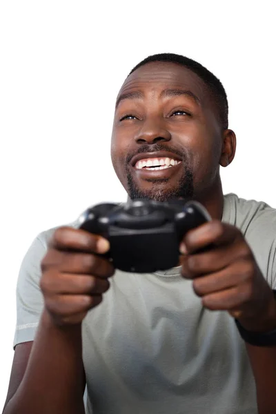 Hombre con joystick jugando videojuego — Foto de Stock
