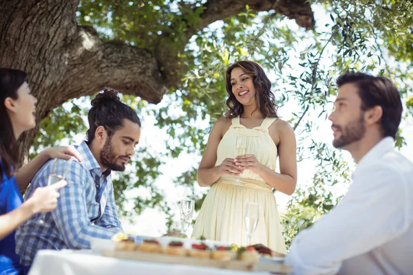 Grupp vänner rosta champagneglas — Stockfoto