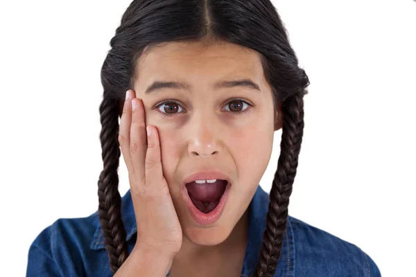 Cute girl surprised against white — Stock Photo, Image