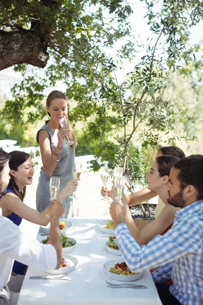 Groupe d'amis toasting champagne glasses — Photo