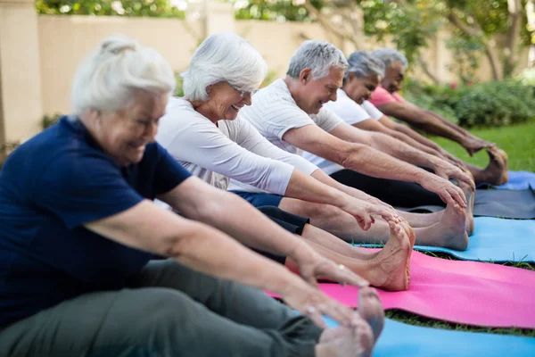 Personnes âgées multiethniques faisant de l'exercice d'étirement — Photo