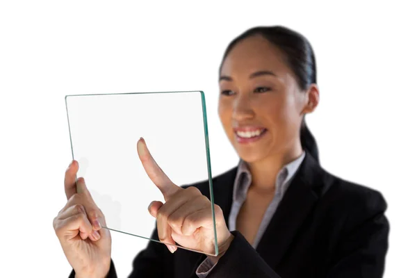 Mujer de negocios utilizando interfaz de vidrio —  Fotos de Stock