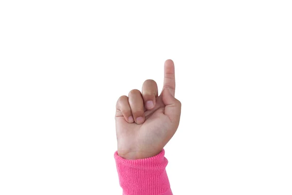 Dívka ruce ukazují prstem — Stock fotografie