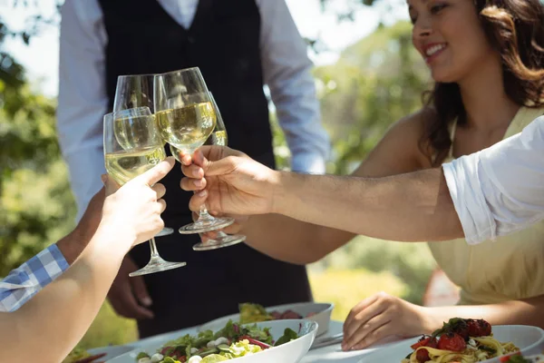 Vänner rosta champagneglas — Stockfoto