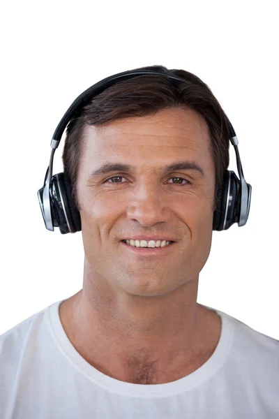 成熟的男人，戴着耳机的肖像 — 图库照片