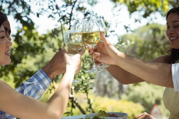 Gruppe von Freunden stößt Sektgläser an — Stockfoto