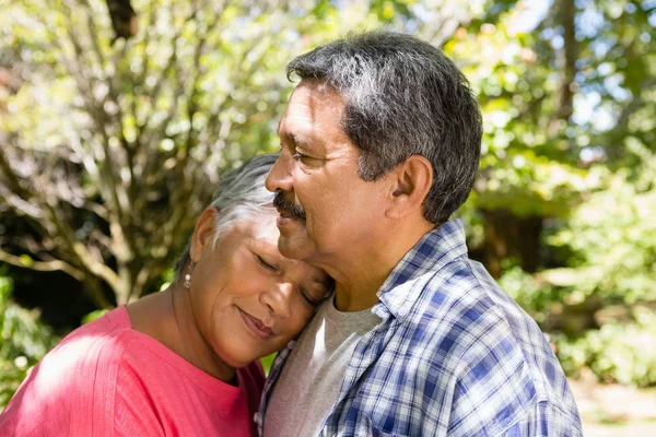 Pareja mayor abrazándose en el jardín — Foto de Stock