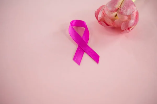 Cinta de sensibilización sobre el cáncer de mama con tulipán — Foto de Stock