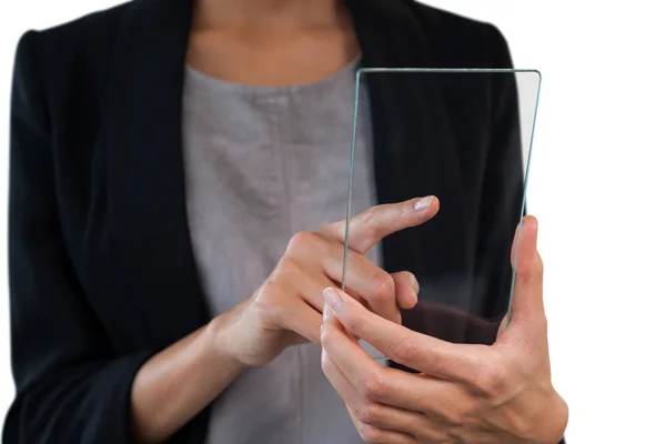 Zakenvrouw met glas-interface — Stockfoto