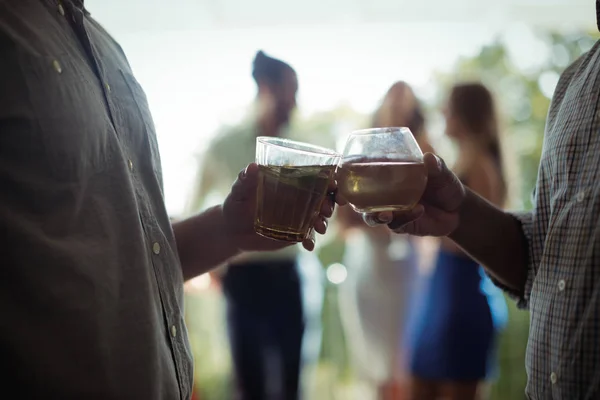 Mannelijke vrienden roosteren cocktail glazen — Stockfoto