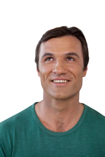 Happy thoughtful mature man wearing green casuals — Stock Photo, Image