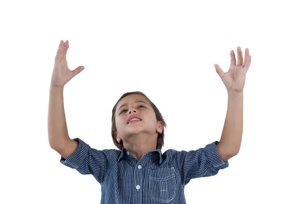 Sevimli çocuk kaldırdı elleriyle ayakta — Stok fotoğraf