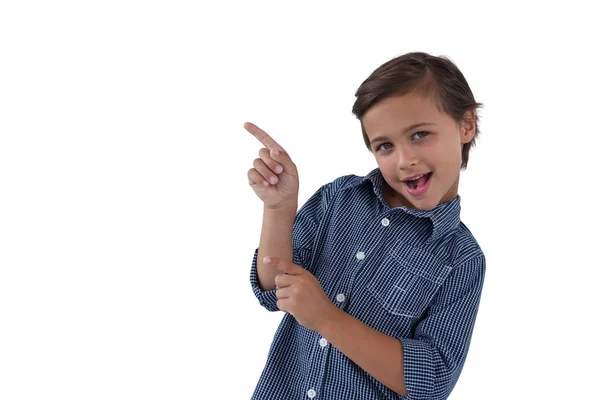 Leuke jongen wijzende vinger — Stockfoto