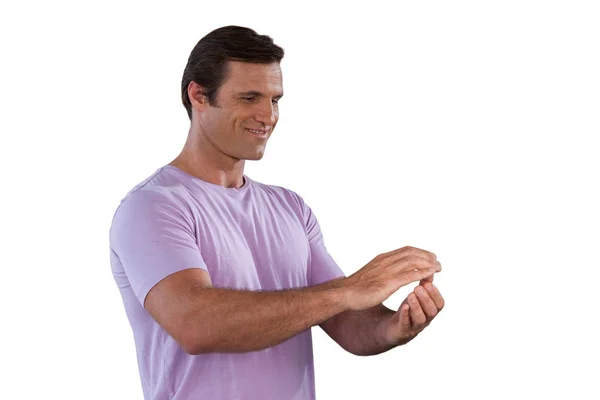 Uśmiechnięty mężczyzna dojrzały gestem — Zdjęcie stockowe