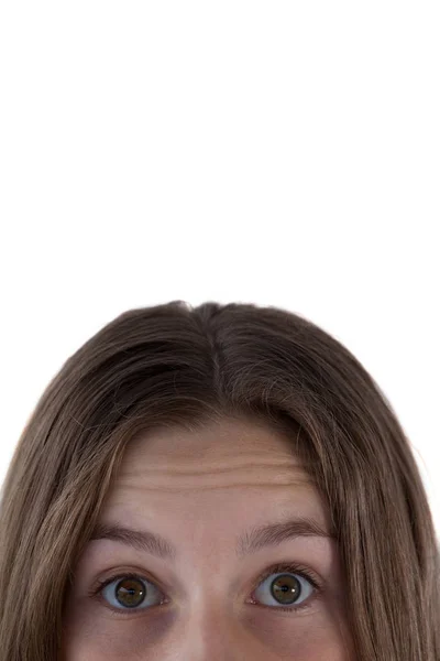 Mädchen Auge und Nase vor weißem Hintergrund — Stockfoto