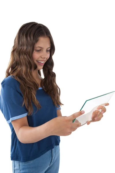 Ragazza utilizzando un tablet digitale di vetro — Foto Stock