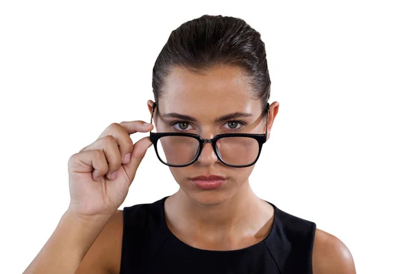 Businesswoman holding eyeglasses — Stock Photo, Image