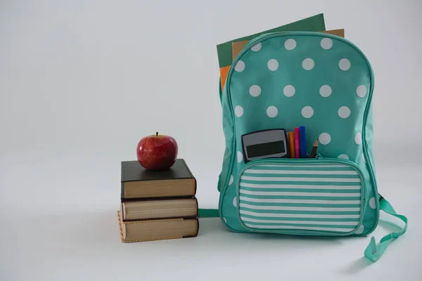 Apple, books and schoolbag — Stock Photo, Image