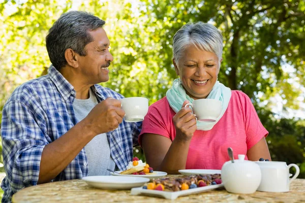 Senior couple drinking tea — Stock Photo, Image