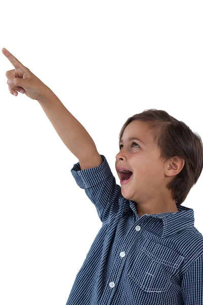 Leuke jongen wijzende vinger — Stockfoto