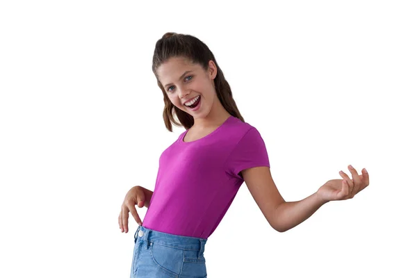 Girl dancing against white background — Stock Photo, Image