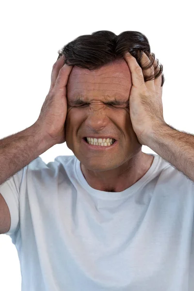 Homem maduro que sofre de dor de cabeça — Fotografia de Stock