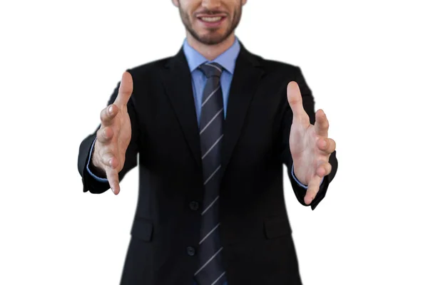 Businessman in suit marketing invisible product — Stock Photo, Image