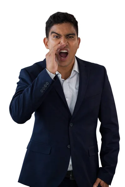 Hombre de negocios gritando contra blanco — Foto de Stock