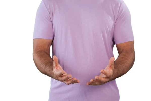Muscular man advertising invisible product — Stock Photo, Image