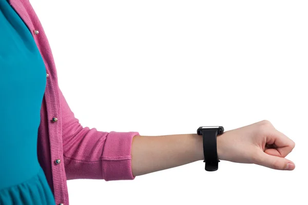 Tienermeisje tonen haar smartwatch — Stockfoto