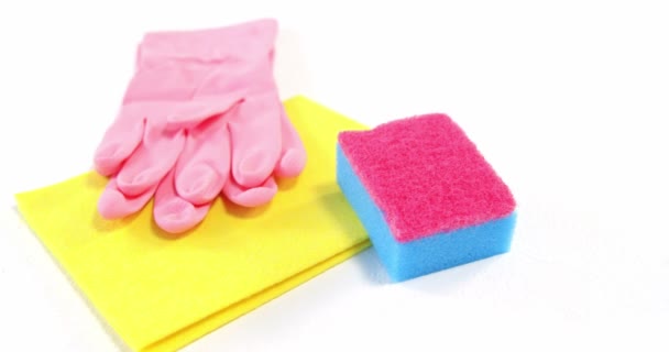 Cleaning sponge, cloth and gloves — Stock Video