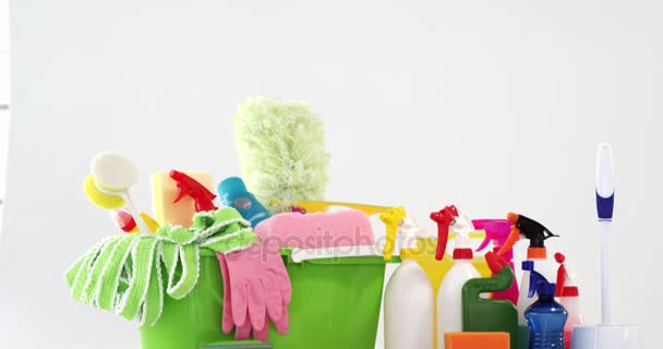 Various housekeeping supplies — Stock Video