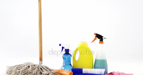 Various housekeeping supplies — Stock Video