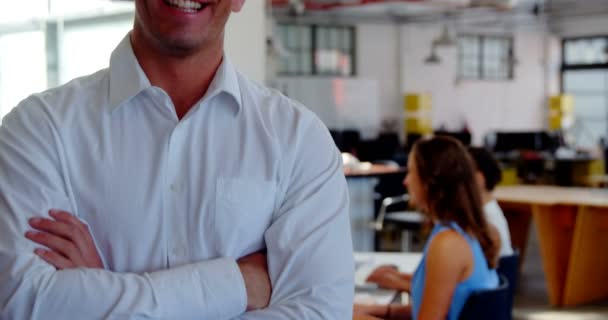 Portret van glimlachen zakenman met gekruiste armen — Stockvideo