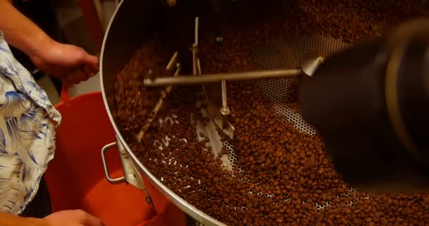 Человек с помощью кофе шлифовальный станок — стоковое видео