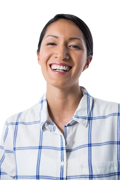 Mulher sorridente contra fundo branco — Fotografia de Stock