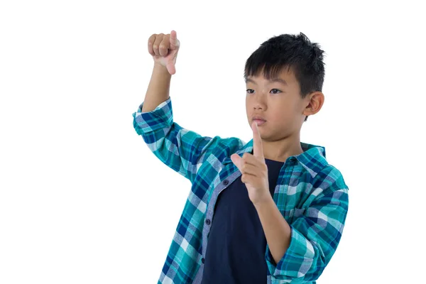 Jongen een vinger-frame vormen — Stockfoto