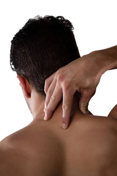 Shirtless player suffering from neck ache — Stock Photo, Image